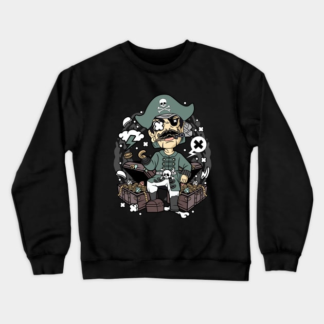 Pirate Illustration Crewneck Sweatshirt by Mako Design 